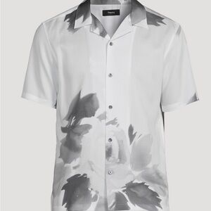 Theory Men's White and Gray Floral Button Down Shirt